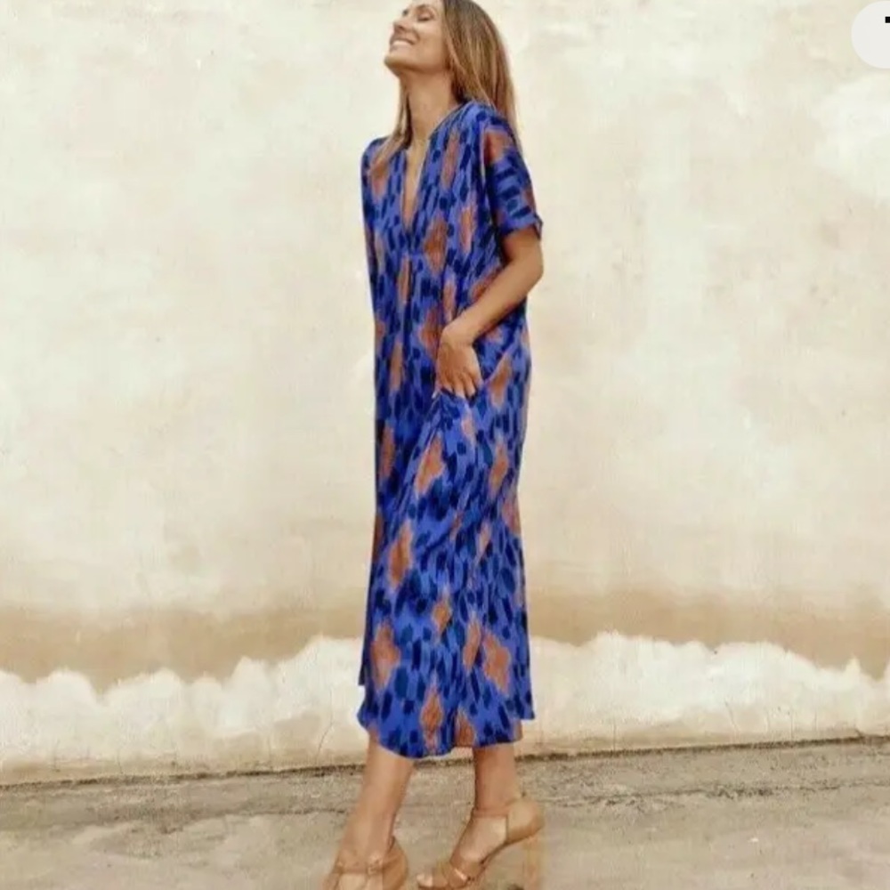 Zara Purple blue brown Aztec Midi Tunic Dress Kaftan Bloggers Fave
